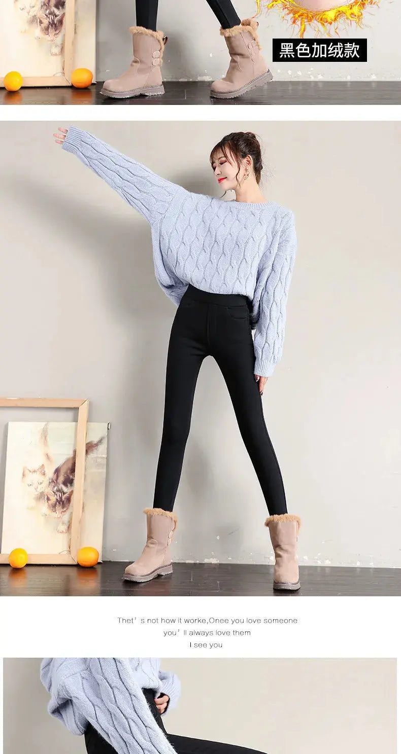 Leggings cálidos de invierno para mujer, pantalones ajustados gruesos de terciopelo, pantalones pitillo elásticos sólidos informales con cintura elástica, blanco y negro MedSurgery Store For Digital Health