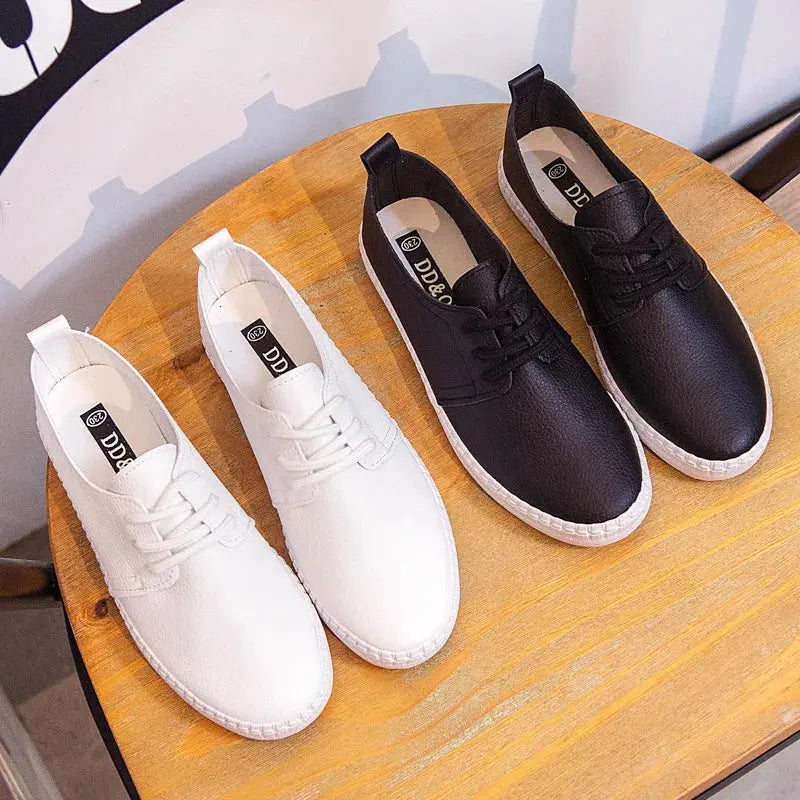 Zapatillas de deporte blancas para mujer, Color sólido, estilo básico, zapatos de señora que combinan con todo, tacón plano, cuero suave con cordones, zapato negro para niñas de buena calidad MedSurgery Store For Digital Health