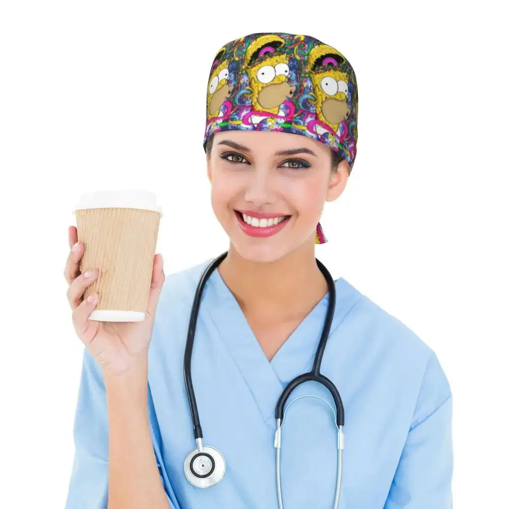 Gorro de trabajo ajustable personalizado con explosión cerebral, gorro quirúrgico de los Simpsons, gorro quirúrgico para enfermería, médico, cirujano, para Chef MedSurgery Store For Digital Health