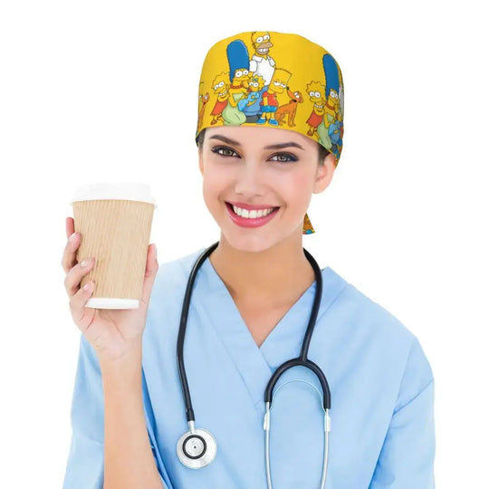 Personalizado The Simpsons Cartoon personal médico Scrubs Hat hombres mujeres médico enfermería gorro quirúrgico Scrub Caps MedSurgery Store For Digital Health