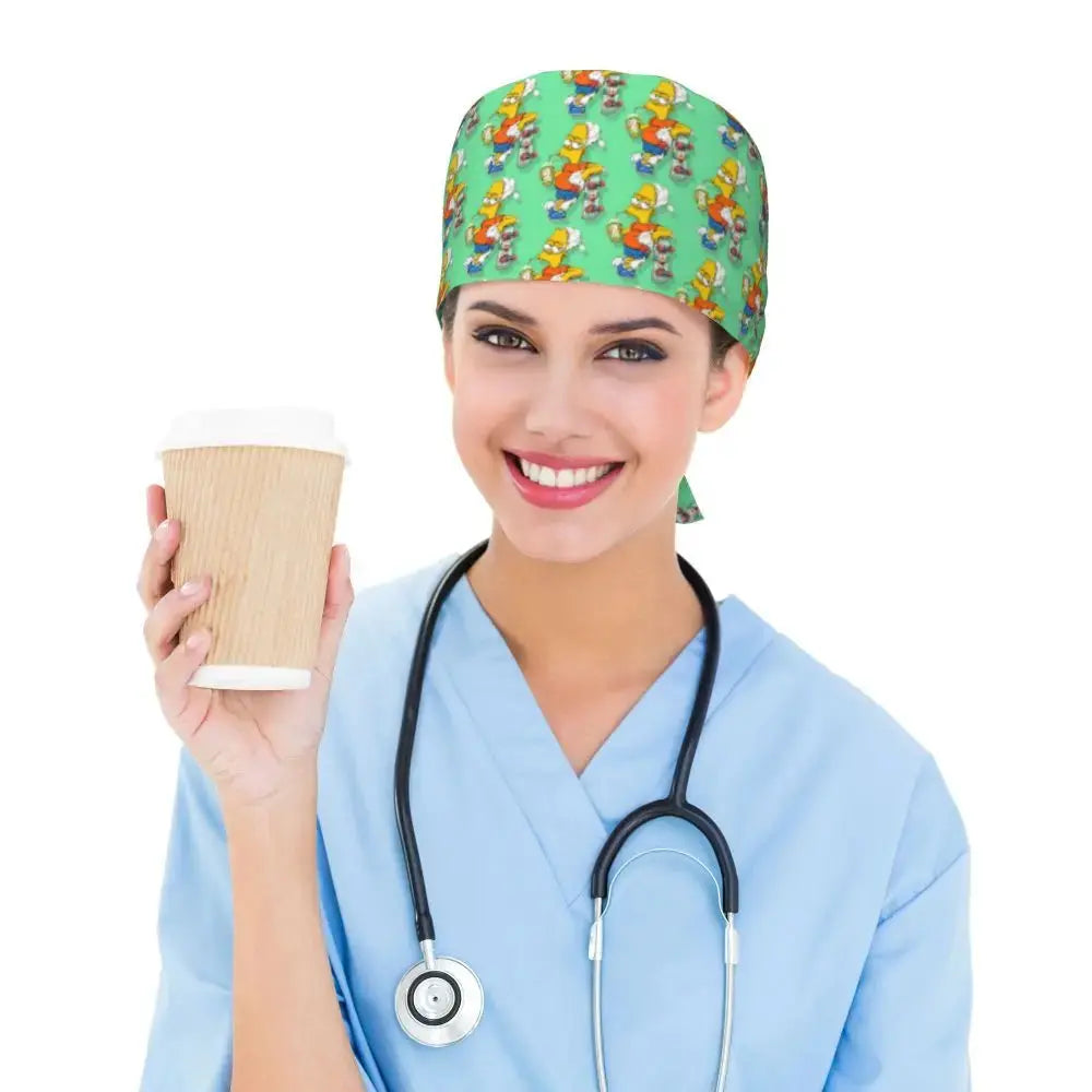 Gorro de trabajo ajustable personalizado con explosión cerebral, gorro quirúrgico de los Simpsons, gorro quirúrgico para enfermería, médico, cirujano, para Chef MedSurgery Store For Digital Health