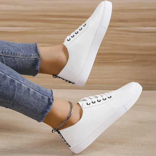 Zapatos blancos, zapatillas de deporte para mujer, Zapatos de cuero blancos poco profundos con cordones, suela suave versátil, Zapatos para correr y caminar, Campus para estudiantes MedSurgery Store For Digital Health