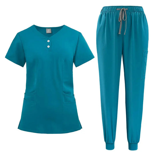 Conjunto de batas para mujer, Top con bolsillo y cuello en V, pantalones exfoliantes para correr con cordón, uniforme médico para enfermería, ropa de trabajo quirúrgica CJdropshipping