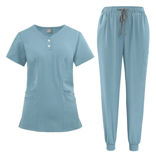 Conjunto de batas para mujer, Top con bolsillo y cuello en V, pantalones exfoliantes para correr con cordón, uniforme médico para enfermería, ropa de trabajo quirúrgica CJdropshipping