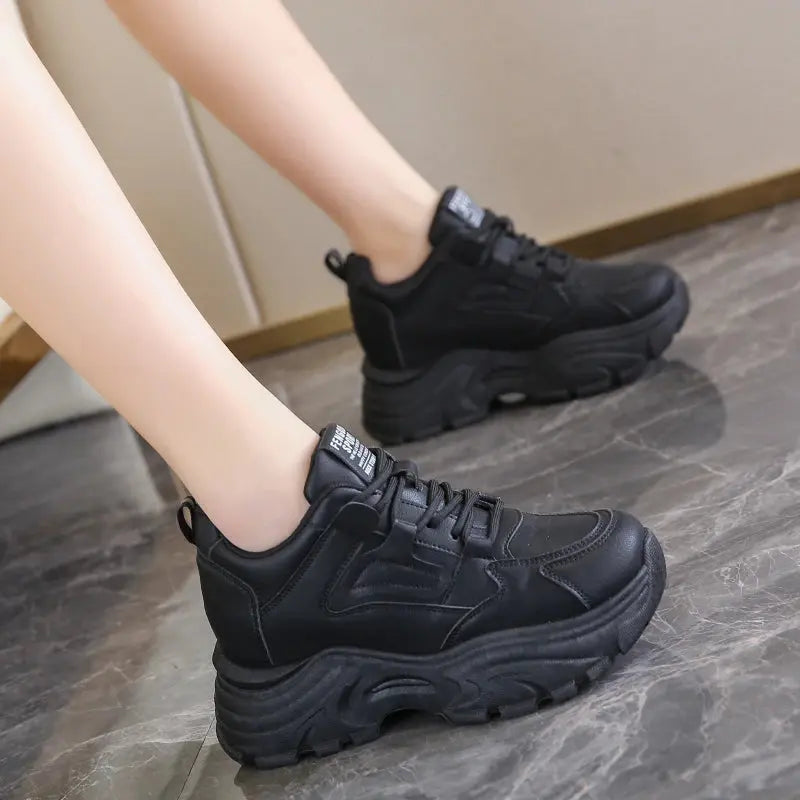 Zapatillas de deporte con plataforma blanca para mujer, zapatos vulcanizados con cordones y parte inferior gruesa, de cuero Pu, transpirables, primavera 2024 MedSurgery Store For Digital Health