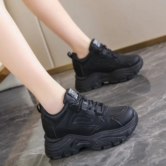 Zapatillas de deporte con plataforma blanca para mujer, zapatos vulcanizados con cordones y parte inferior gruesa, de cuero Pu, transpirables, primavera 2024 MedSurgery Store For Digital Health