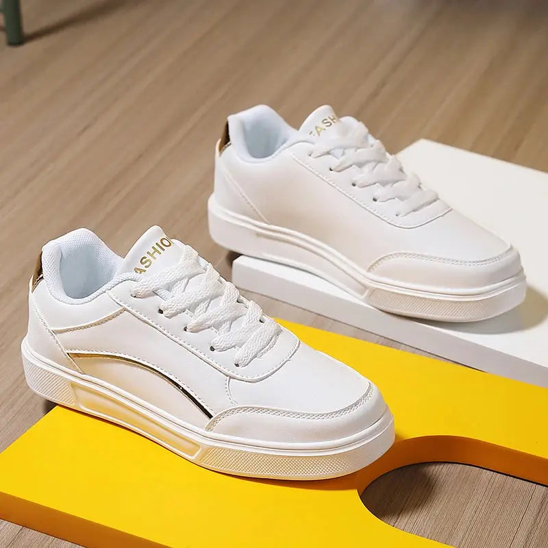Zapatos blancos para mujer, zapatos planos informales de pizarra blanca con cordones, zapatillas para caminar de cuero PU, suela gruesa, moda de lujo para actividades al aire libre MedSurgery Store For Digital Health