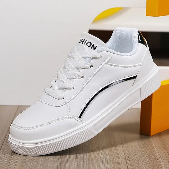 Zapatos blancos para mujer, zapatos planos informales de pizarra blanca con cordones, zapatillas para caminar de cuero PU, suela gruesa, moda de lujo para actividades al aire libre MedSurgery Store For Digital Health