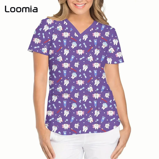 Uniformes quirúrgicos para odontología, cuello en V, uniformes de moda para mujer