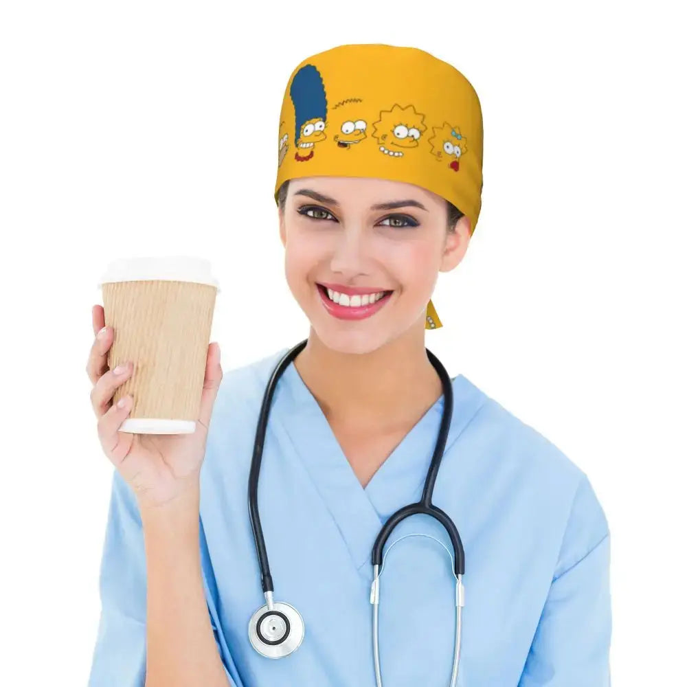 Personalizado The Simpsons Cartoon personal médico Scrubs Hat hombres mujeres médico enfermería gorro quirúrgico Scrub Caps MedSurgery Store For Digital Health