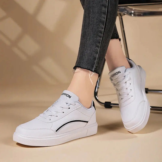 Zapatos blancos para mujer, zapatos planos informales de pizarra blanca con cordones, zapatillas para caminar de cuero PU, suela gruesa, moda de lujo para actividades al aire libre MedSurgery Store For Digital Health