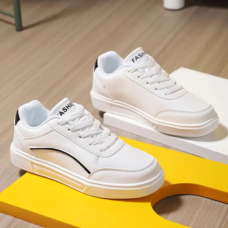 Zapatos blancos para mujer, zapatos planos informales de pizarra blanca con cordones, zapatillas para caminar de cuero PU, suela gruesa, moda de lujo para actividades al aire libre MedSurgery Store For Digital Health