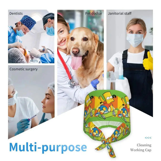 Personalizado The Simpsons Cartoon personal médico Scrubs Hat hombres mujeres médico enfermería gorro quirúrgico Scrub Caps MedSurgery Store For Digital Health