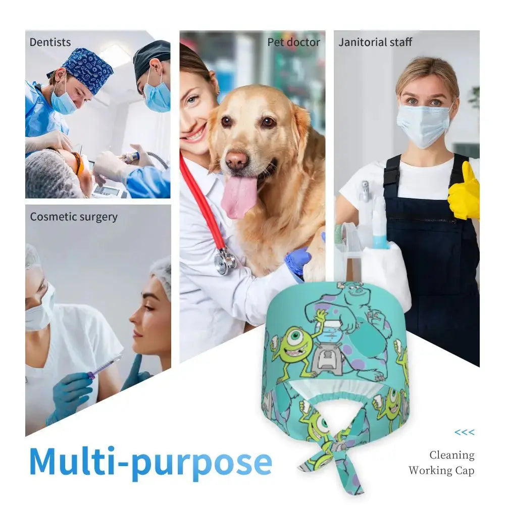Gorro de trabajo ajustable personalizado con dibujos animados de la Universidad de Monsters, gorro quirúrgico para hombres y mujeres, gorro quirúrgico para enfermería, médico y cirujano MedSurgery Store For Digital Health