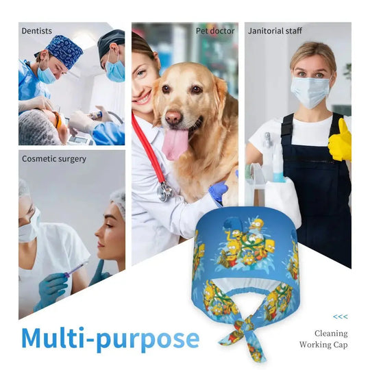 Personalizado The Simpsons Cartoon personal médico Scrubs Hat hombres mujeres médico enfermería gorro quirúrgico Scrub Caps MedSurgery Store For Digital Health