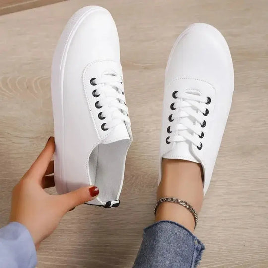 Zapatos blancos, zapatillas de deporte para mujer, Zapatos de cuero blancos poco profundos con cordones, suela suave versátil, Zapatos para correr y caminar, Campus para estudiantes MedSurgery Store For Digital Health