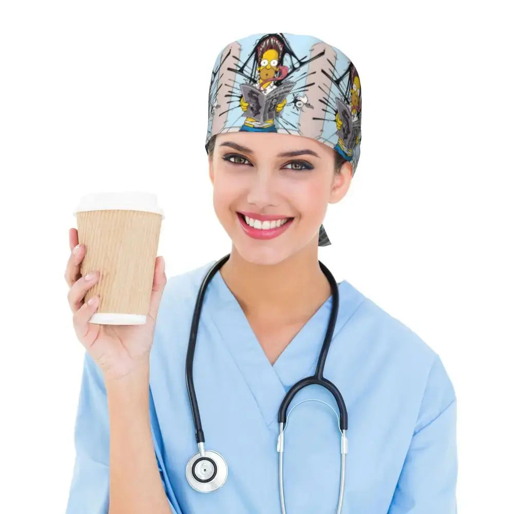 Personalizado The Simpsons Cartoon personal médico Scrubs Hat hombres mujeres médico enfermería gorro quirúrgico Scrub Caps MedSurgery Store For Digital Health