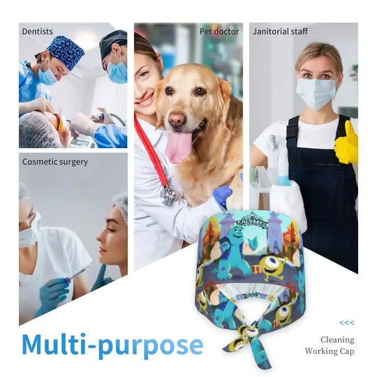 Gorro de trabajo ajustable personalizado con dibujos animados de la Universidad de Monsters, gorro quirúrgico para hombres y mujeres, gorro quirúrgico para enfermería, médico y cirujano MedSurgery Store For Digital Health