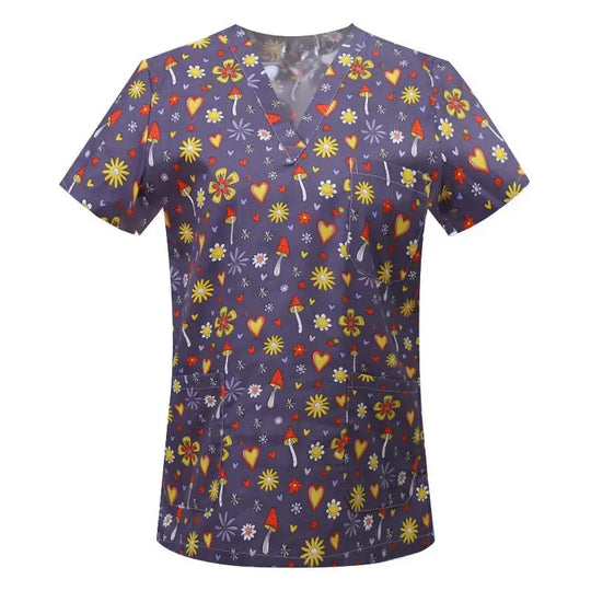 Blusa de algodón con estampado de animales de dibujos animados, uniforme médico quirúrgico para clínica de mascotas, Hospital, enfermería CJdropshipping
