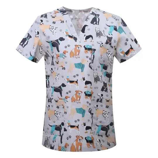 Blusa de algodón con estampado de animales de dibujos animados, uniforme médico quirúrgico para clínica de mascotas, Hospital, enfermería CJdropshipping