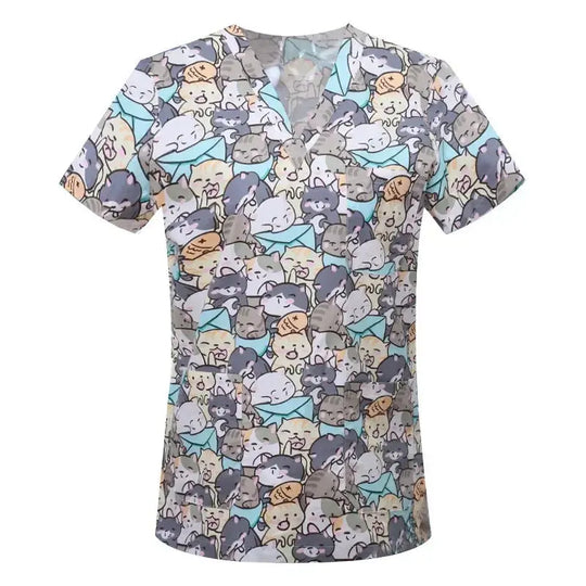 Blusa de algodón con estampado de animales de dibujos animados, uniforme médico quirúrgico para clínica de mascotas, Hospital, enfermería CJdropshipping