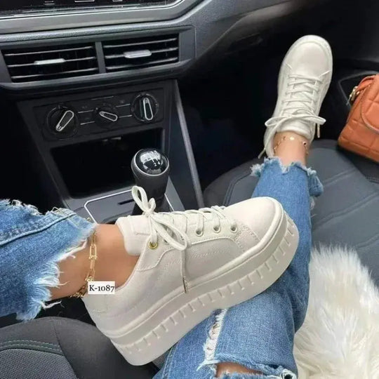 Zapatos blancos, zapatos informales para mujer, nuevas zapatillas de plataforma 2025, calzado de mujer de Color sólido, zapatos vulcanizados de PU ligeros de tendencia MedSurgery Store For Digital Health