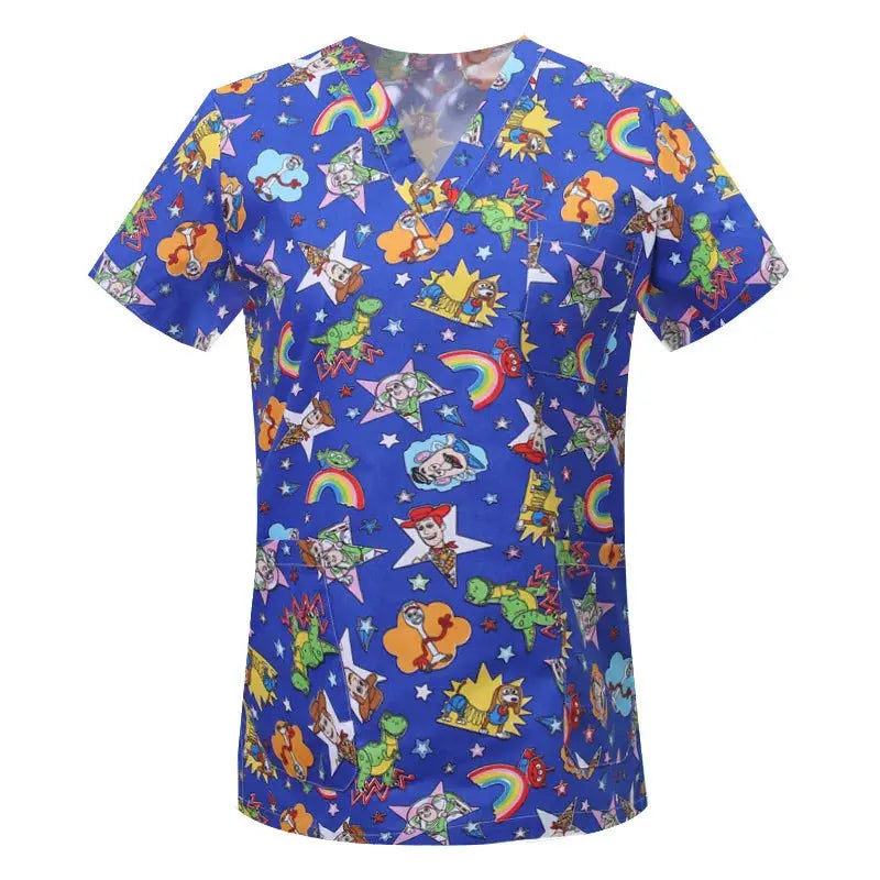 Blusa de algodón con estampado de animales de dibujos animados, uniforme médico quirúrgico para clínica de mascotas, Hospital, enfermería CJdropshipping