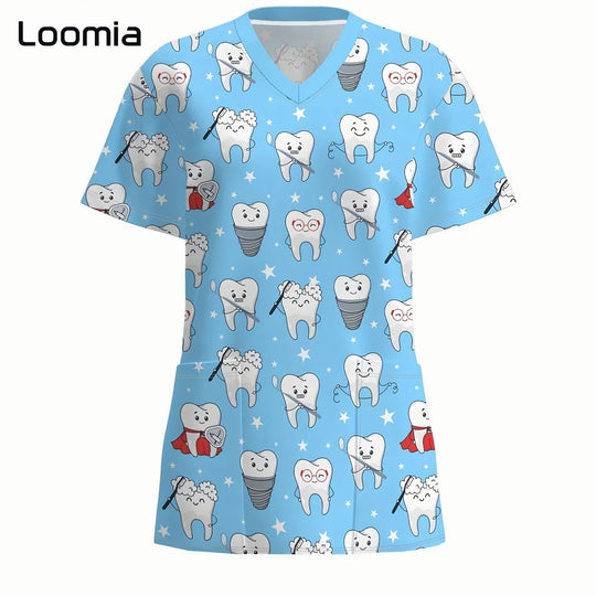 Uniformes quirúrgicos para odontología, cuello en V, uniformes de moda para mujer