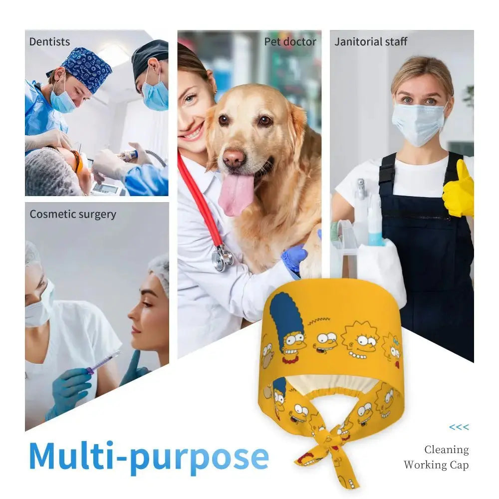 Personalizado The Simpsons Cartoon personal médico Scrubs Hat hombres mujeres médico enfermería gorro quirúrgico Scrub Caps MedSurgery Store For Digital Health