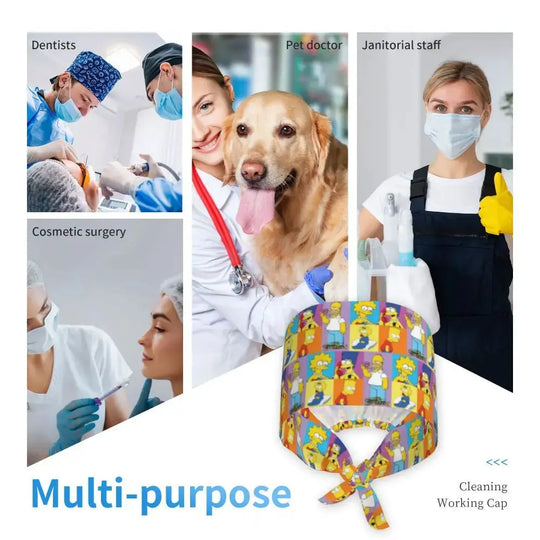 Personalizado The Simpsons Cartoon personal médico Scrubs Hat hombres mujeres médico enfermería gorro quirúrgico Scrub Caps MedSurgery Store For Digital Health