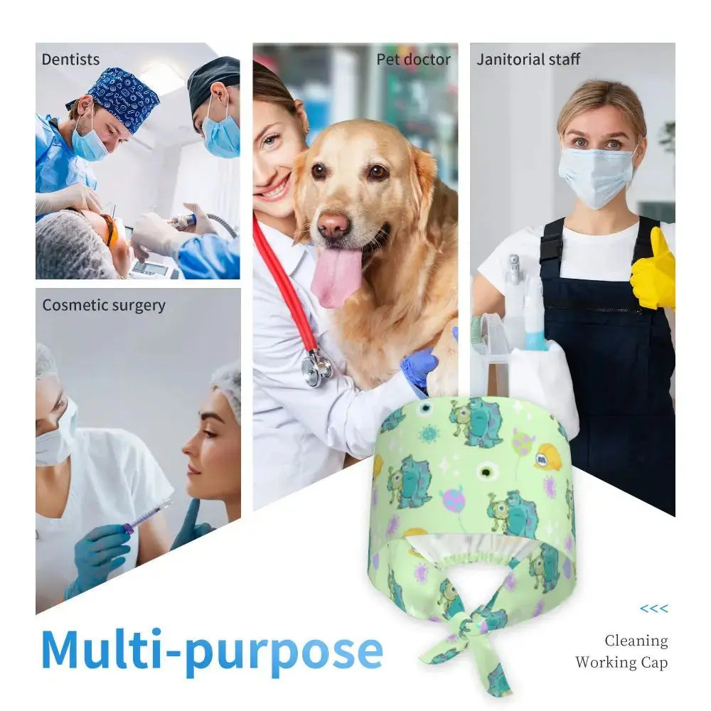 Gorro de trabajo ajustable personalizado con dibujos animados de la Universidad de Monsters, gorro quirúrgico para hombres y mujeres, gorro quirúrgico para enfermería, médico y cirujano MedSurgery Store For Digital Health