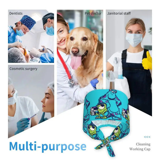 Gorro de trabajo ajustable personalizado con dibujos animados de la Universidad de Monsters, gorro quirúrgico para hombres y mujeres, gorro quirúrgico para enfermería, médico y cirujano MedSurgery Store For Digital Health