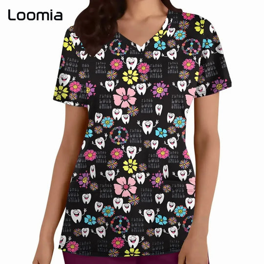 Uniformes quirúrgicos para odontología, cuello en V, uniformes de moda para mujer