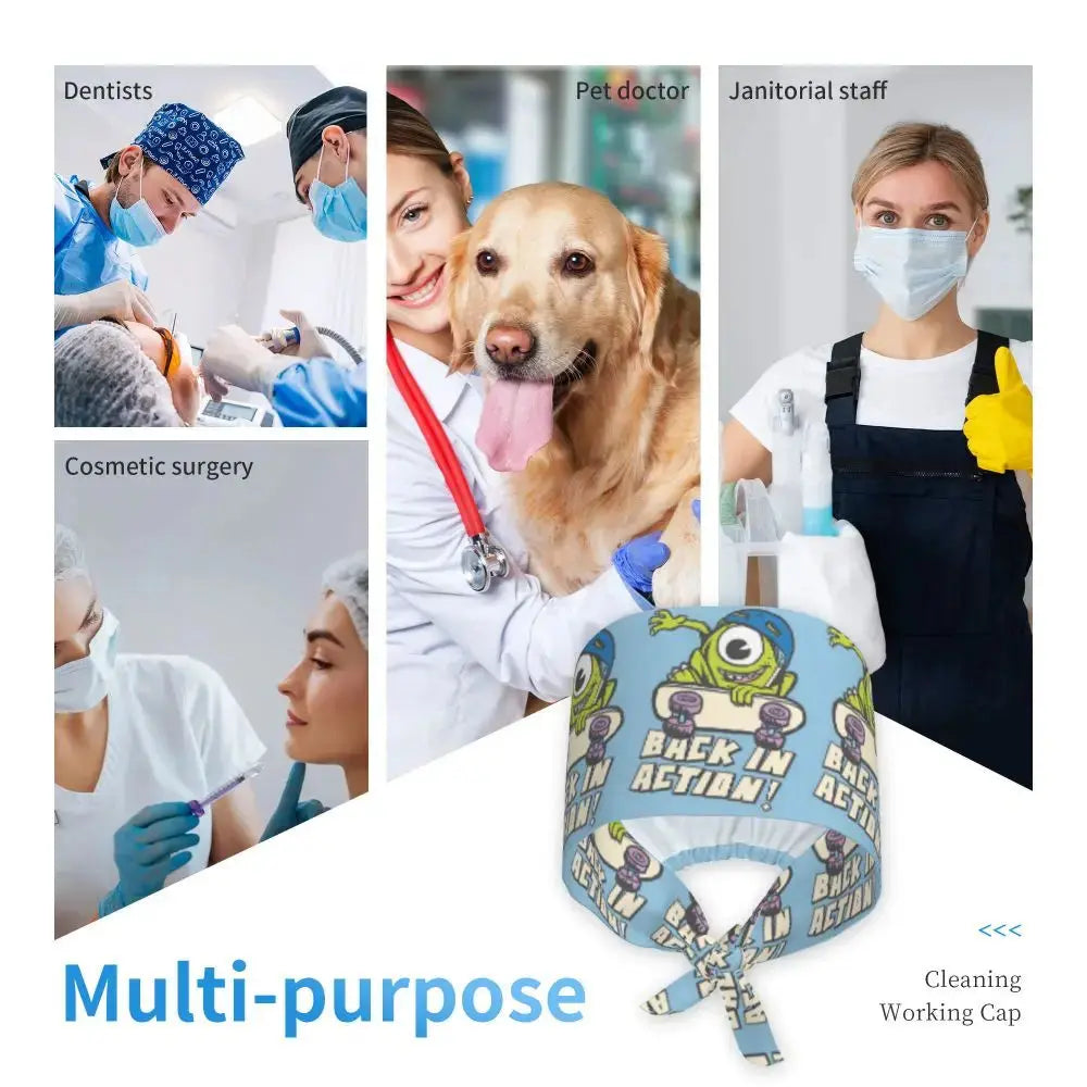 Gorro de trabajo ajustable personalizado con dibujos animados de la Universidad de Monsters, gorro quirúrgico para hombres y mujeres, gorro quirúrgico para enfermería, médico y cirujano MedSurgery Store For Digital Health