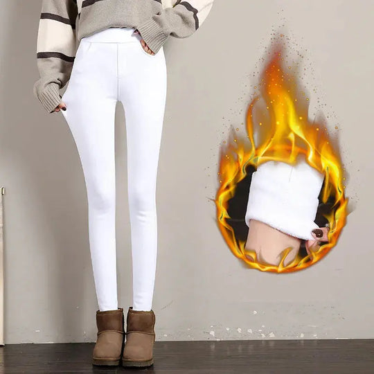 Leggings cálidos de invierno para mujer, pantalones ajustados gruesos de terciopelo, pantalones pitillo elásticos sólidos informales con cintura elástica, blanco y negro MedSurgery Store For Digital Health