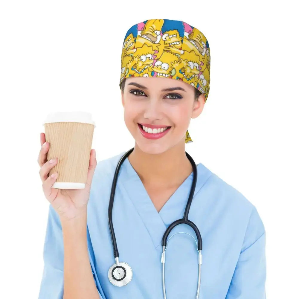 Gorro de trabajo ajustable personalizado con explosión cerebral, gorro quirúrgico de los Simpsons, gorro quirúrgico para enfermería, médico, cirujano, para Chef MedSurgery Store For Digital Health
