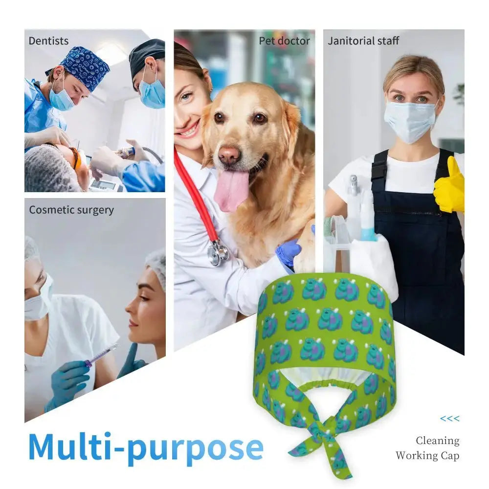 Gorro de trabajo ajustable personalizado con dibujos animados de la Universidad de Monsters, gorro quirúrgico para hombres y mujeres, gorro quirúrgico para enfermería, médico y cirujano MedSurgery Store For Digital Health
