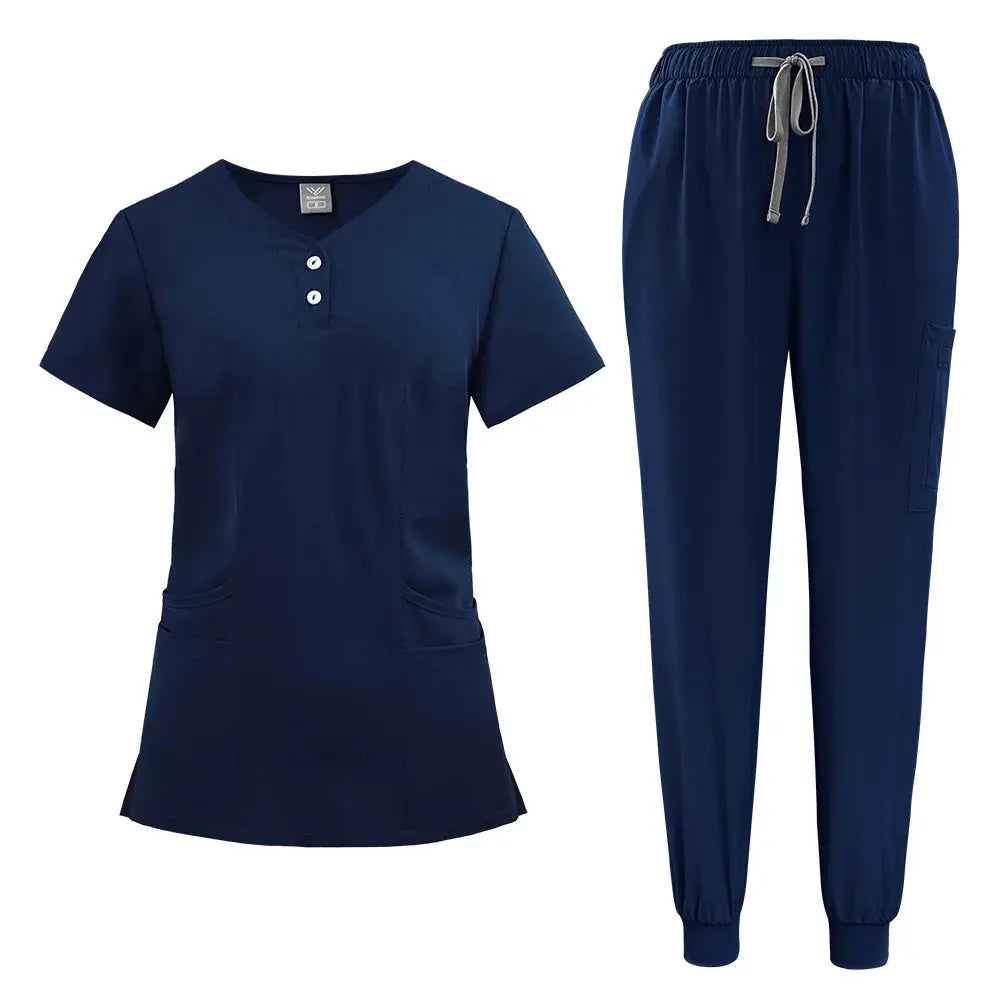 Conjunto de batas para mujer, Top con bolsillo y cuello en V, pantalones exfoliantes para correr con cordón, uniforme médico para enfermería, ropa de trabajo quirúrgica CJdropshipping