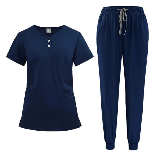 Conjunto de batas para mujer, Top con bolsillo y cuello en V, pantalones exfoliantes para correr con cordón, uniforme médico para enfermería, ropa de trabajo quirúrgica CJdropshipping