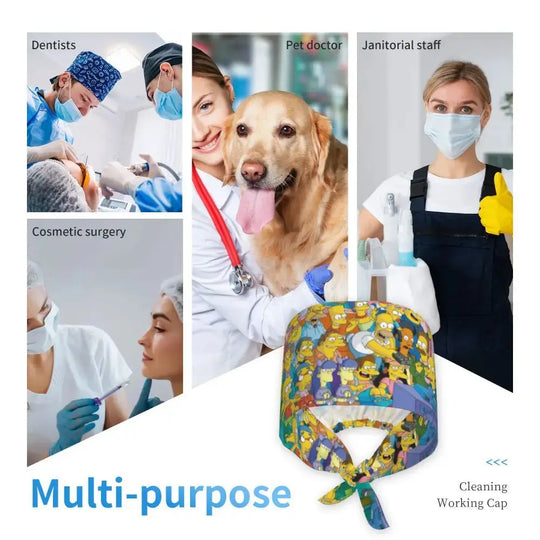 Personalizado The Simpsons Cartoon personal médico Scrubs Hat hombres mujeres médico enfermería gorro quirúrgico Scrub Caps MedSurgery Store For Digital Health