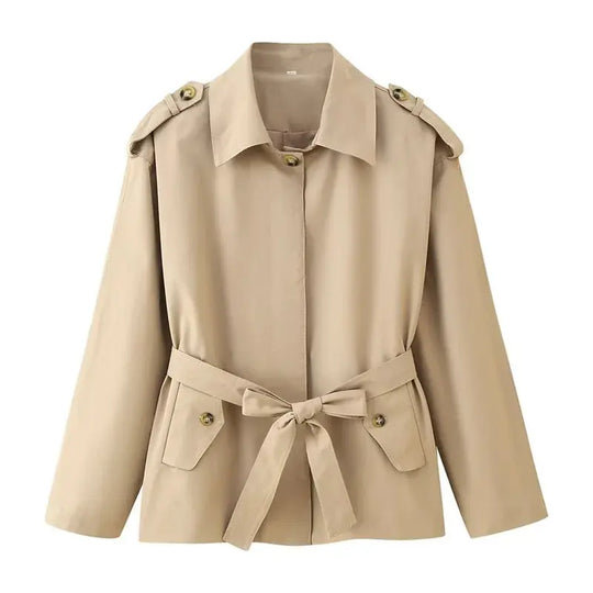 Gabardina para mujer, nuevo abrigo recortado con cinturón, solapa, top informal elegante para mujer 2025 MedSurgery Store For Digital Health