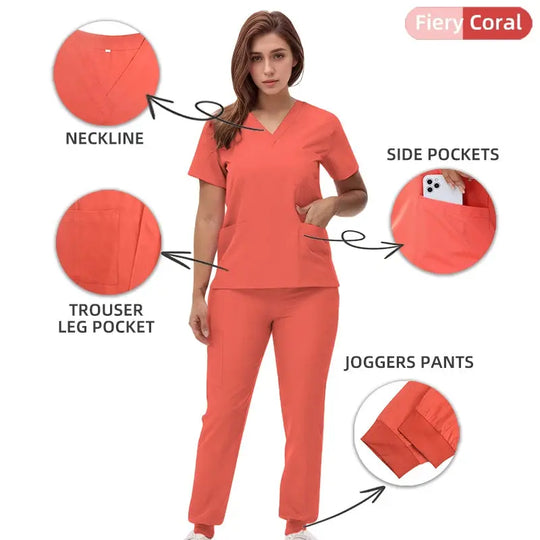 2025 nuevas uniformes de enfermera con cuello en V, pantalones para correr, conjuntos de ropa de trabajo quirúrgica, traje de enfermería para dentista, traje de médico de Hospital S21 MedSurgery Store For Digital Health