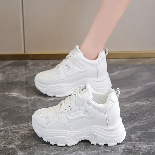 Zapatillas de deporte con plataforma blanca para mujer, zapatos vulcanizados con cordones y parte inferior gruesa, de cuero Pu, transpirables, primavera 2024 MedSurgery Store For Digital Health