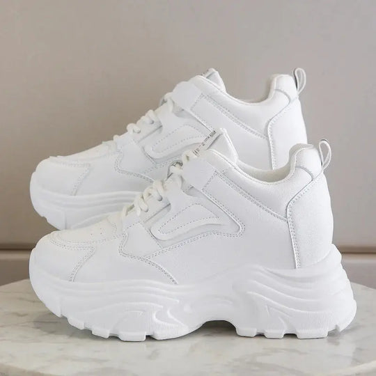 Zapatillas de deporte con plataforma blanca para mujer, zapatos vulcanizados con cordones y parte inferior gruesa, de cuero Pu, transpirables, primavera 2024 MedSurgery Store For Digital Health