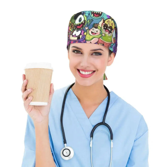 Gorro de trabajo ajustable personalizado con dibujos animados de la Universidad de Monsters, gorro quirúrgico para hombres y mujeres, gorro quirúrgico para enfermería, médico y cirujano MedSurgery Store For Digital Health