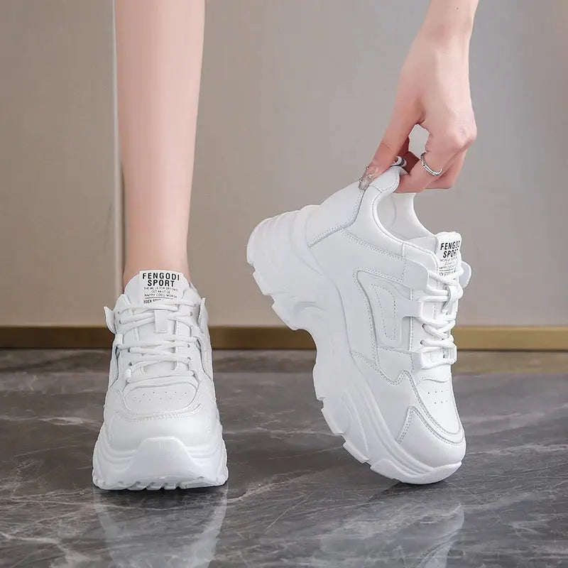 Zapatillas de deporte con plataforma blanca para mujer, zapatos vulcanizados con cordones y parte inferior gruesa, de cuero Pu, transpirables, primavera 2024 MedSurgery Store For Digital Health