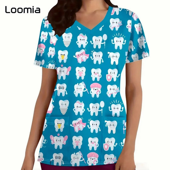 Uniformes quirúrgicos para odontología, cuello en V, uniformes de moda para mujer