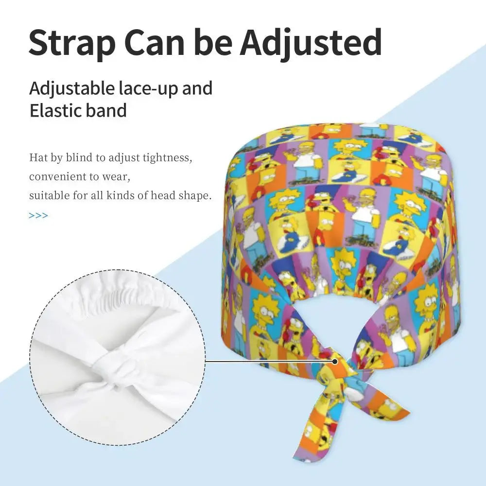 Personalizado The Simpsons Cartoon personal médico Scrubs Hat hombres mujeres médico enfermería gorro quirúrgico Scrub Caps MedSurgery Store For Digital Health