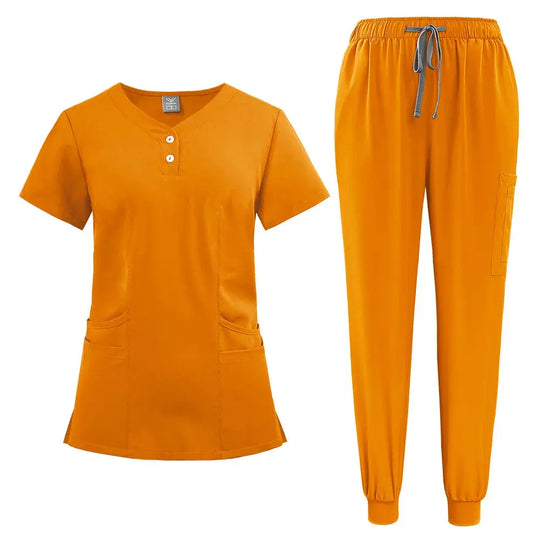 Conjunto de batas para mujer, Top con bolsillo y cuello en V, pantalones exfoliantes para correr con cordón, uniforme médico para enfermería, ropa de trabajo quirúrgica CJdropshipping