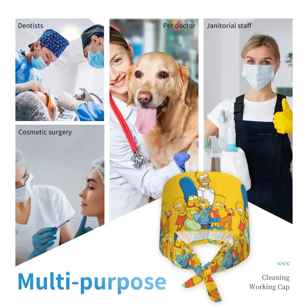 Personalizado The Simpsons Cartoon personal médico Scrubs Hat hombres mujeres médico enfermería gorro quirúrgico Scrub Caps MedSurgery Store For Digital Health